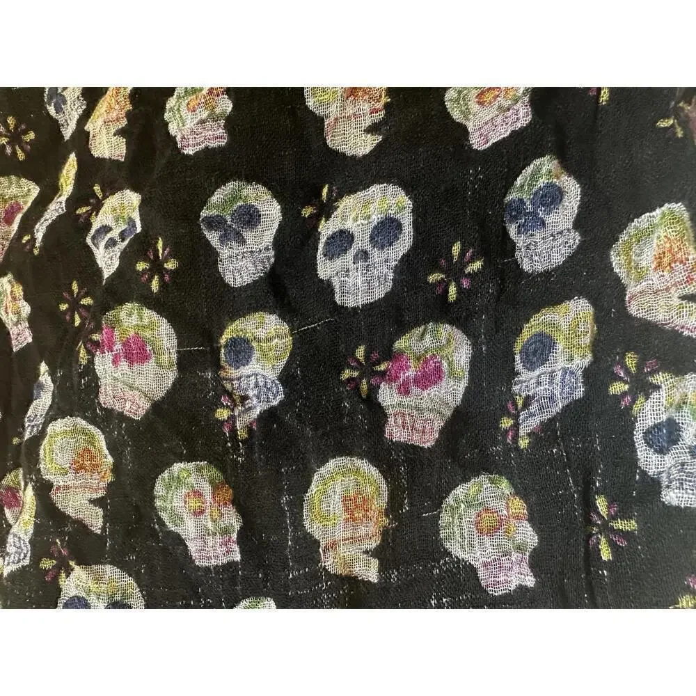 Black Sugar Skull Gauze Scarf Goth